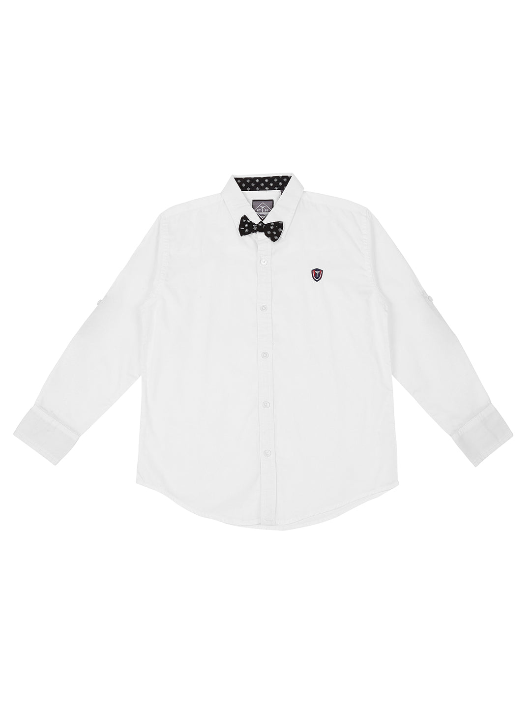 Boys White Solid Cotton Shirt Full Sleeves