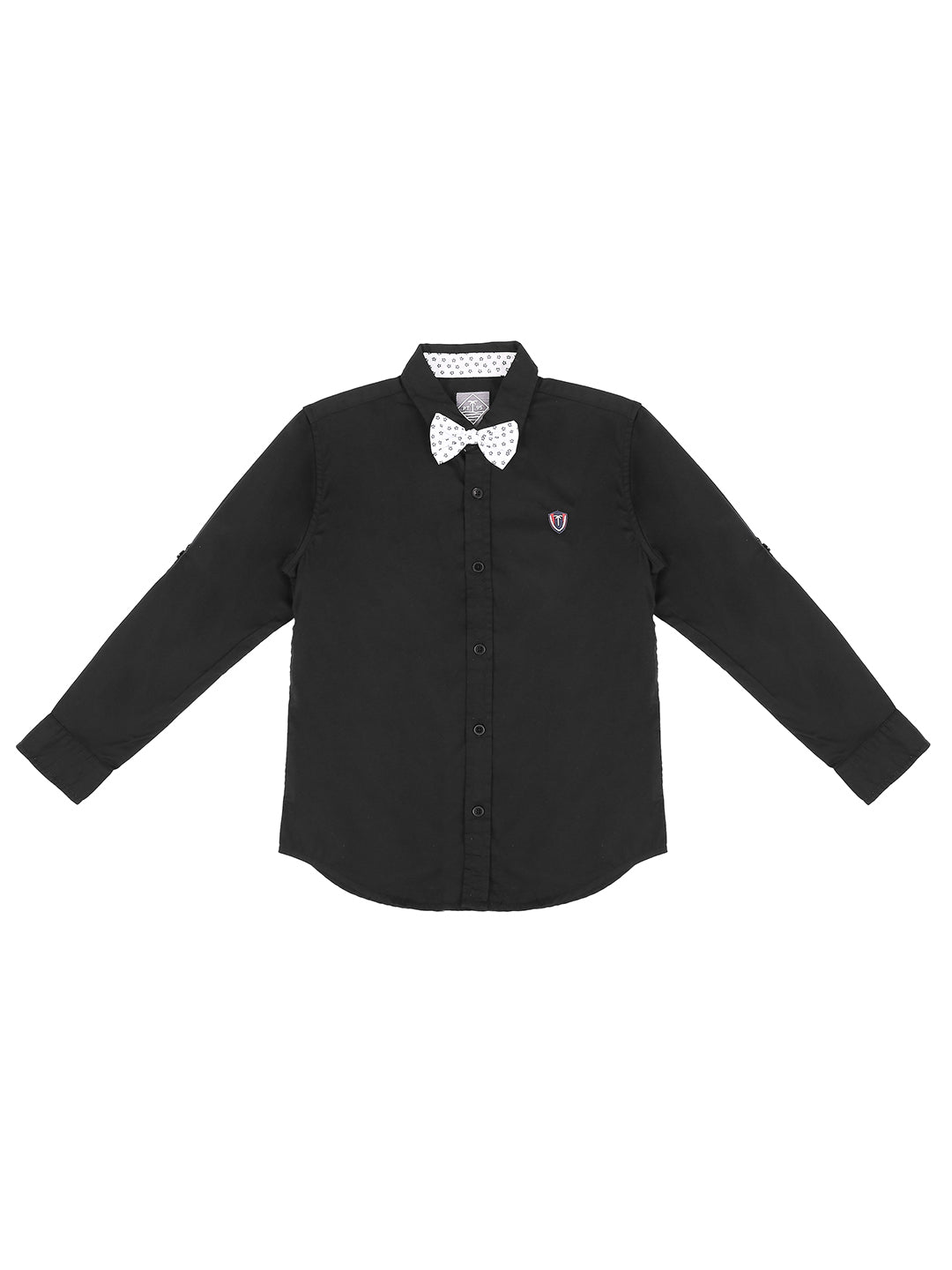 Boys Black Solid Cotton Shirt Full Sleeves