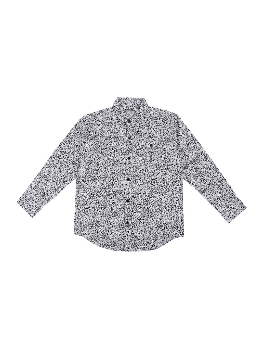 Boys White Abstract Cotton Shirt Full Sleeves