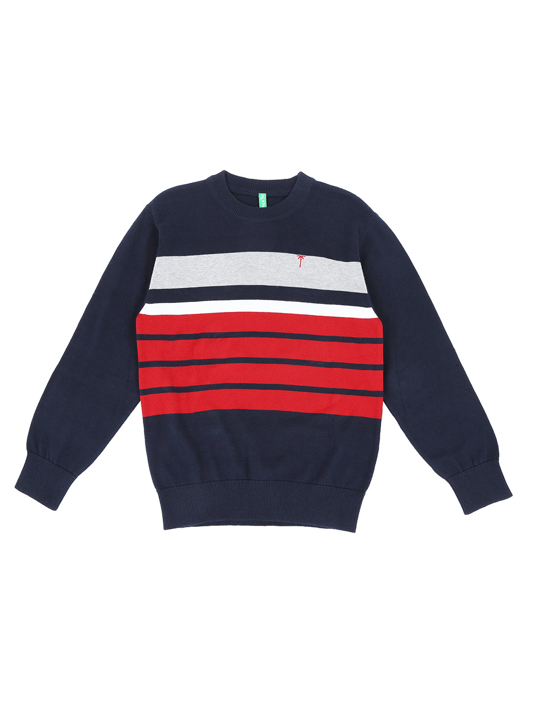 Boys Navy Blue Colorblock Cotton Sweater Full Sleeves
