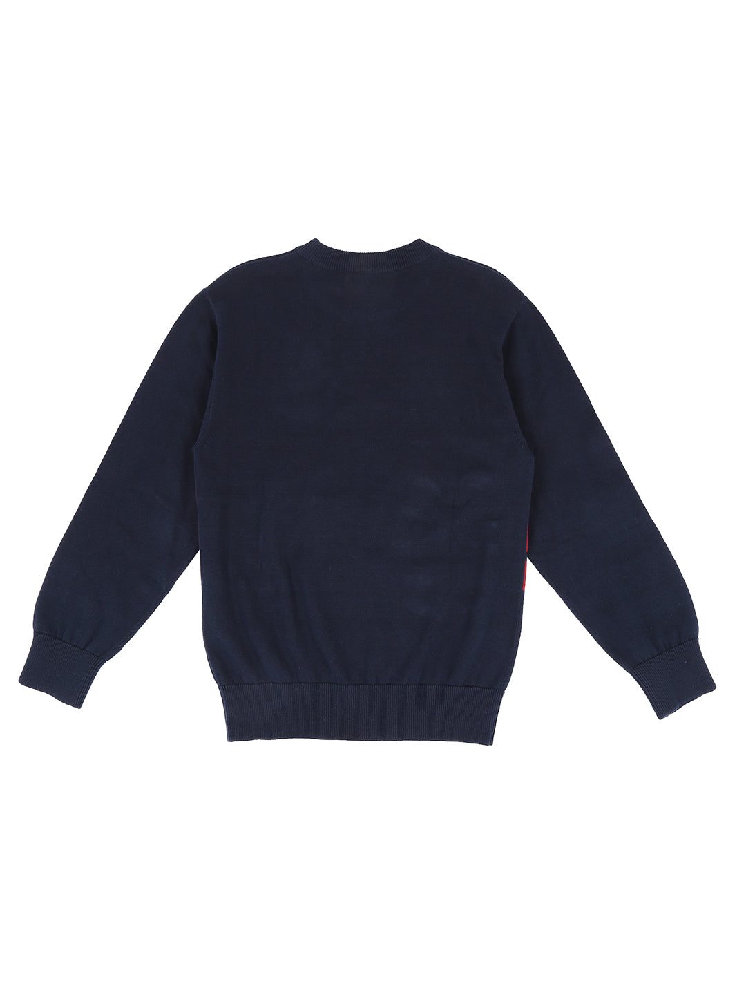 Boys Navy Blue Colorblock Cotton Sweater Full Sleeves
