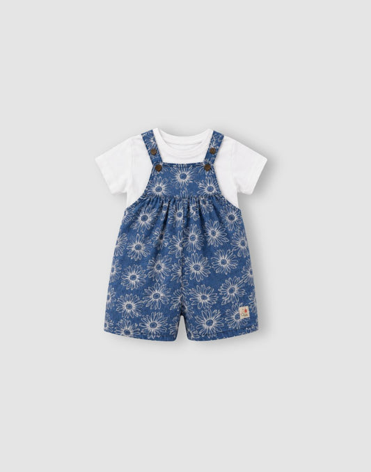 GJ Baby Girls Tencel Denim Dungaree Set with Half Sleeve T-Shirt
