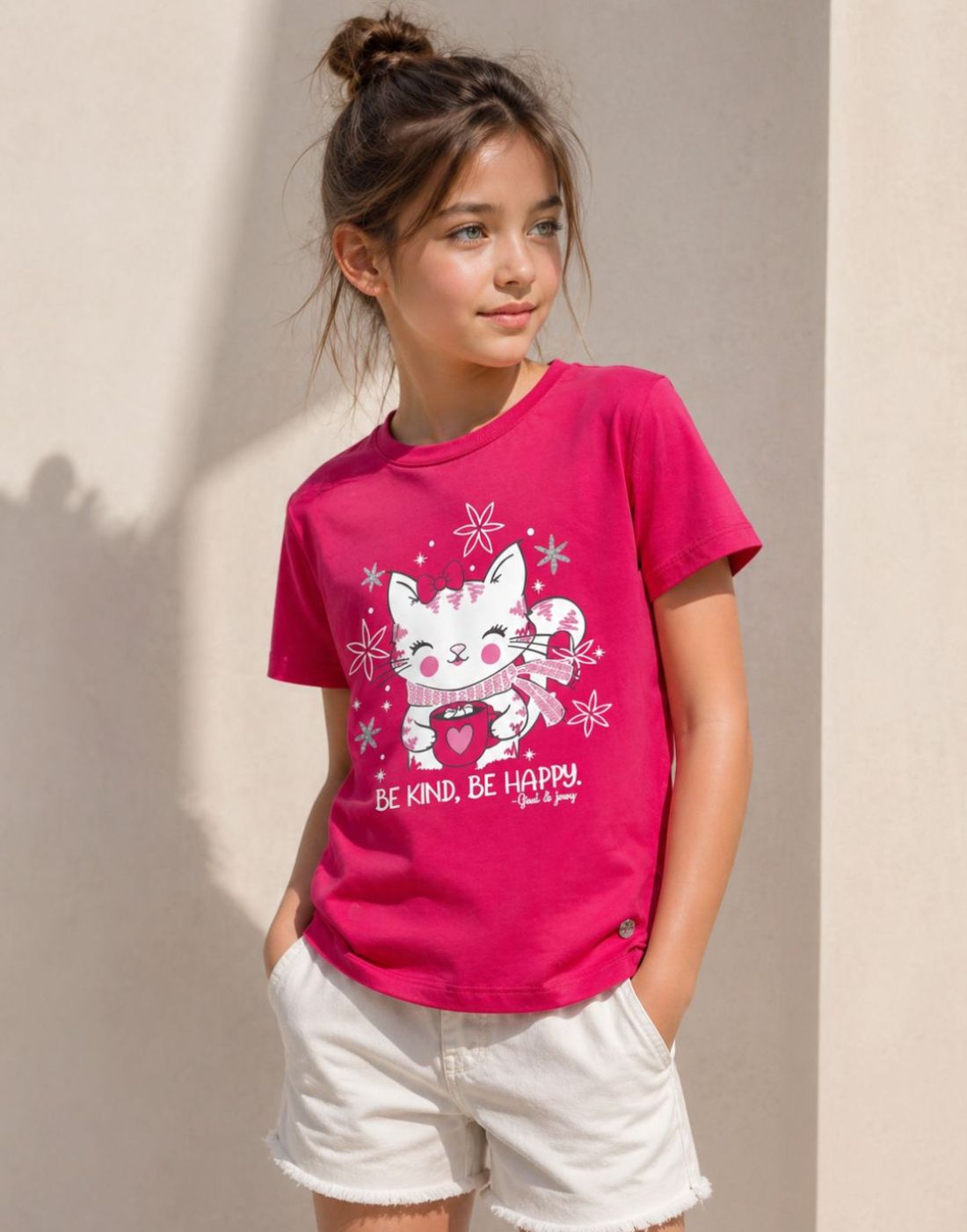 Gini and Jony Girls Pink Cotton Knits Top Half Sleeves