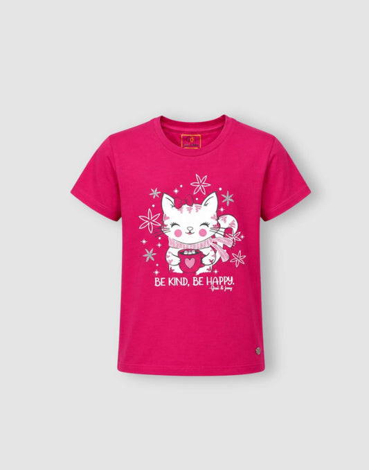 Gini and Jony Girls Pink Cotton Knits Top Half Sleeves