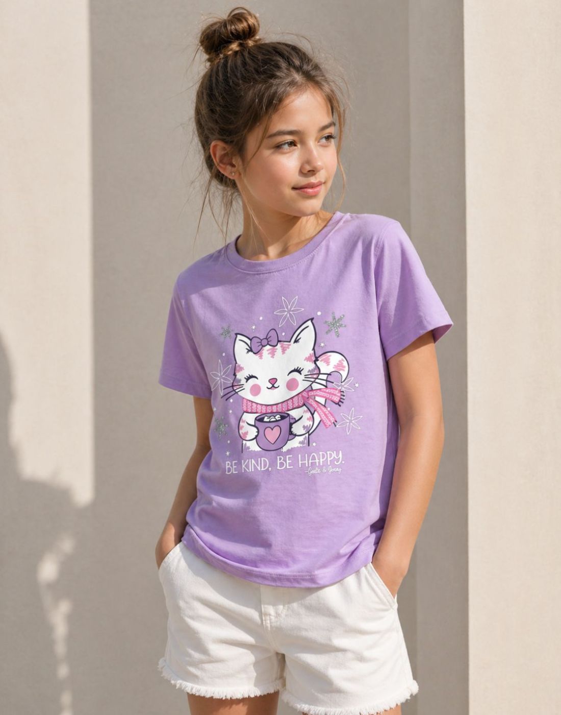 Gini and Jony Girls Lavender Cotton Knits Top Half Sleeves
