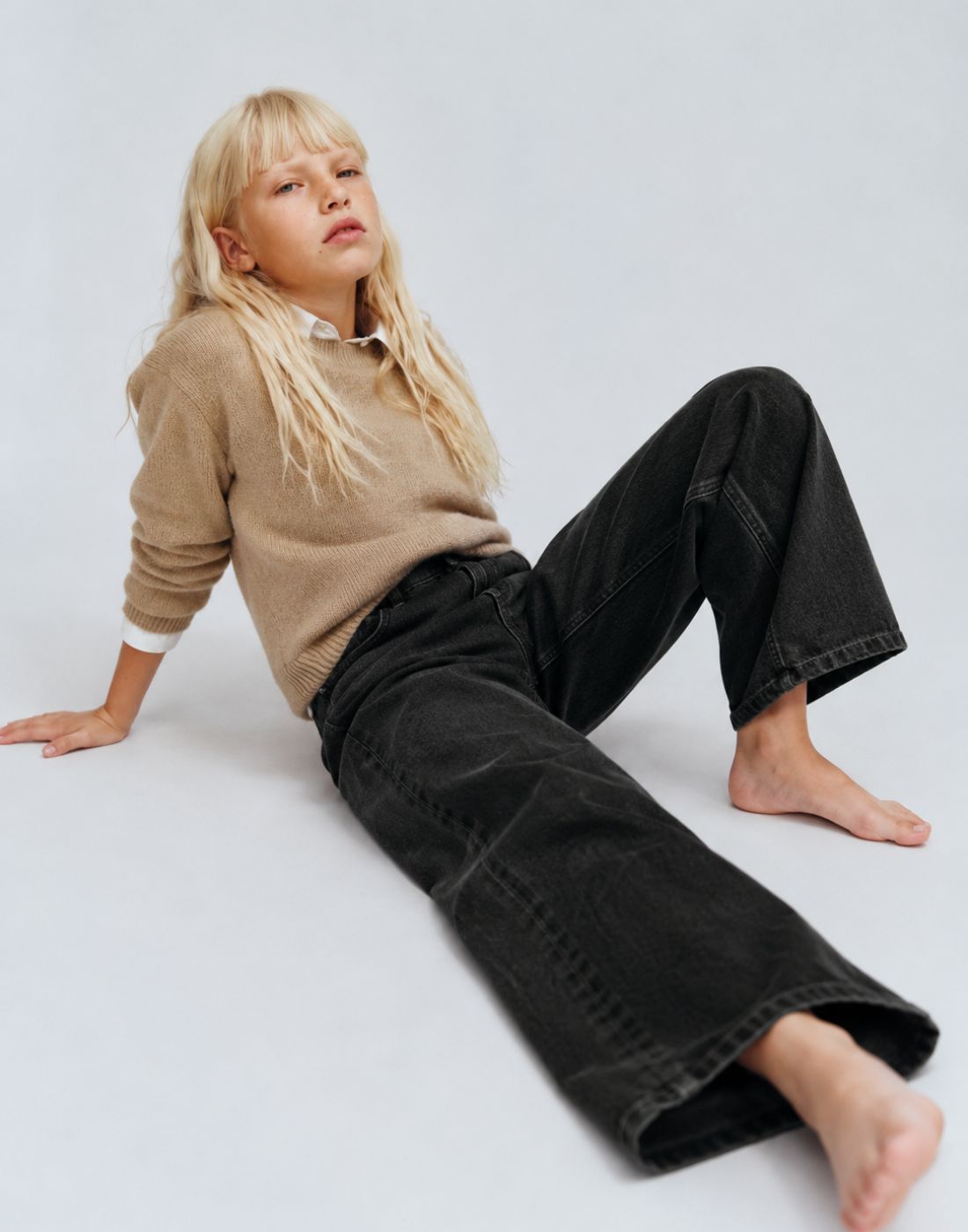 Gini and Jony Girls Black Solid Wide Leg Jeans