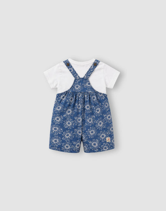 GJ Baby Girls Tencel Denim Dungaree Set with Half Sleeve T-Shirt