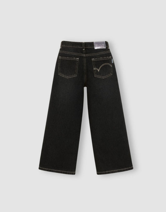 Gini and Jony Girls Black Solid Wide Leg Jeans