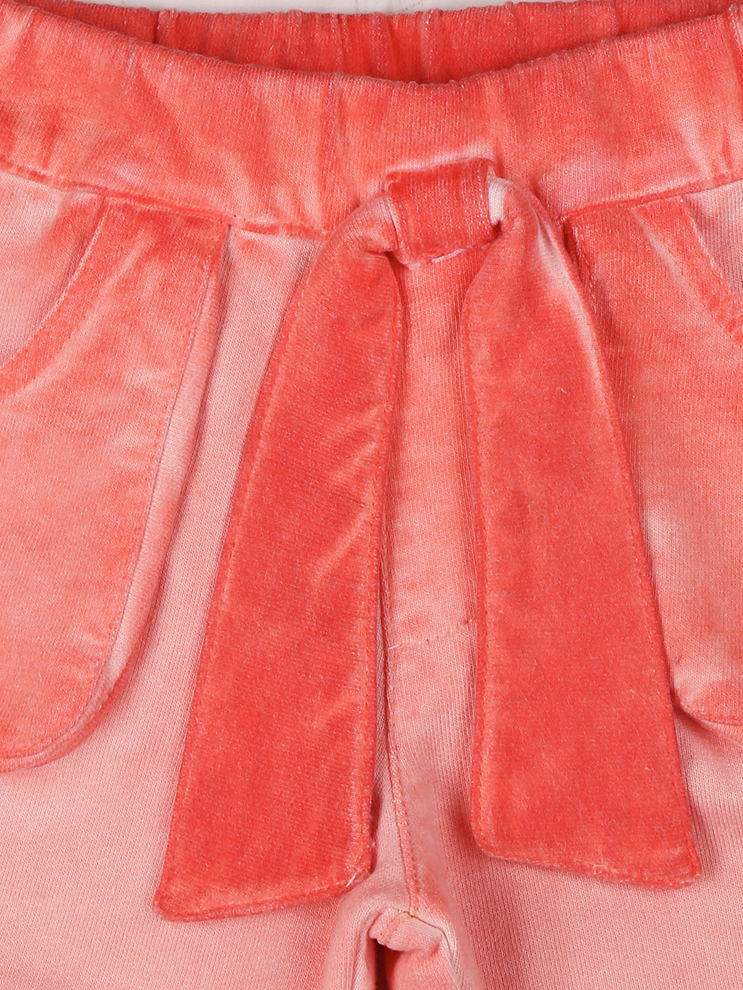 Girls Peach Solid Velvet Pant Elasticated