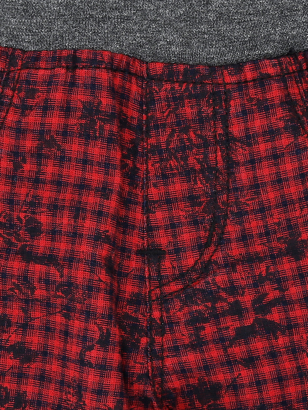 Girls Red Checks Cotton Trouser Elasticated