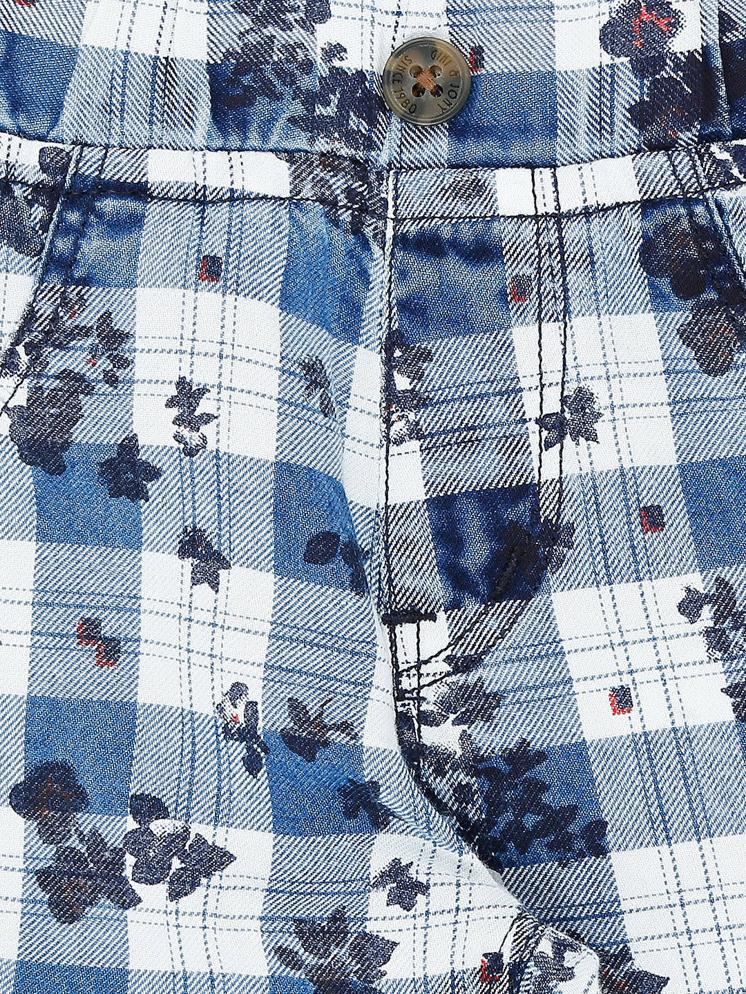 Girls Blue Checks Cotton Trouser Elasticated