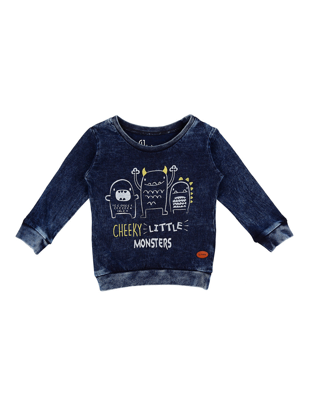 Boys Navy Blue Graphic Print Cotton T-Shirt Full Sleeves