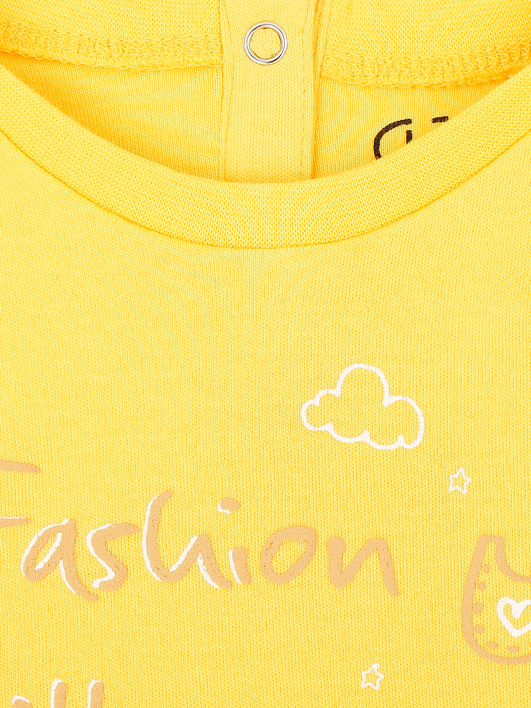 Girls Yellow Typographic Print Cotton Knits Top Full Sleeves