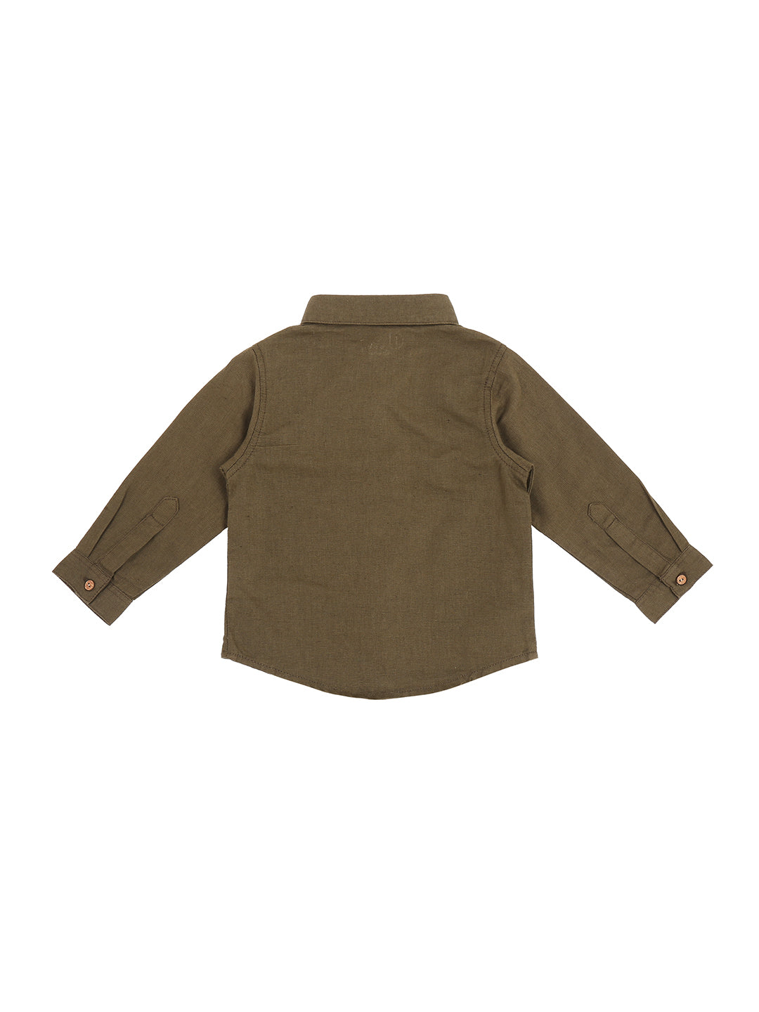 Boys Olive Graphic Print Cotton Shirt Full Sleeves