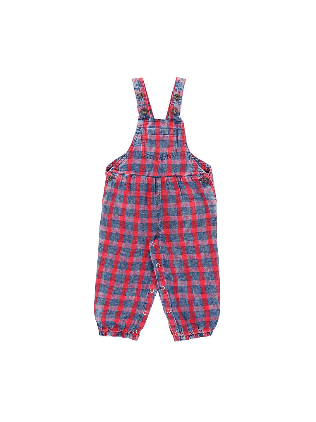 Girls Blue Checks Denim Dungree Full Sleeves