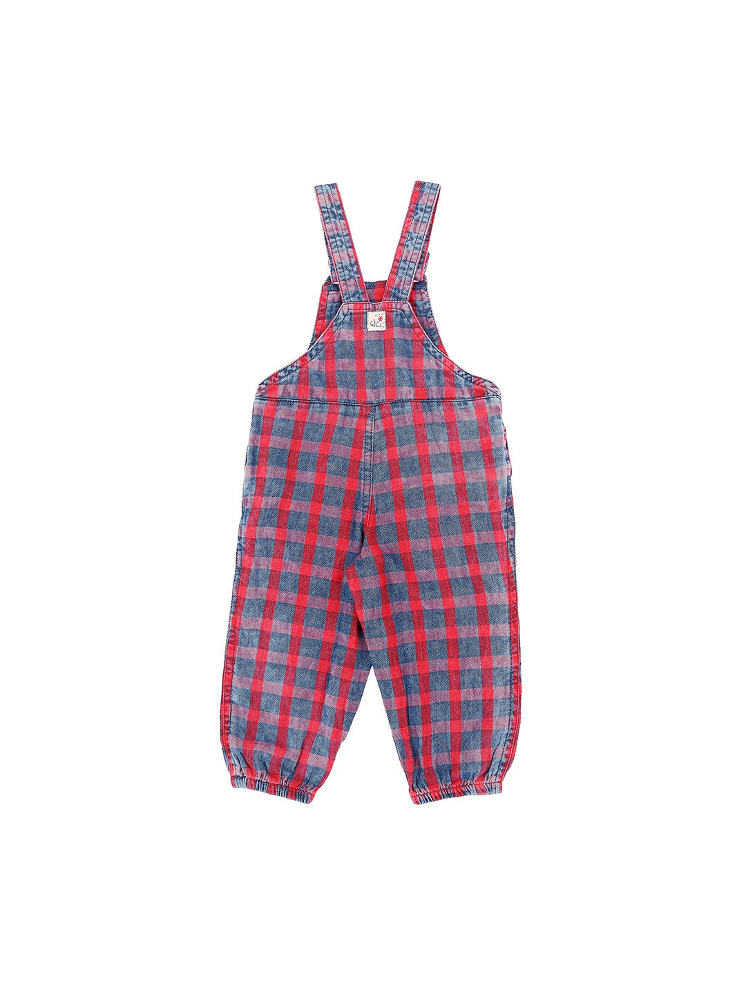 Girls Blue Checks Denim Dungree Full Sleeves