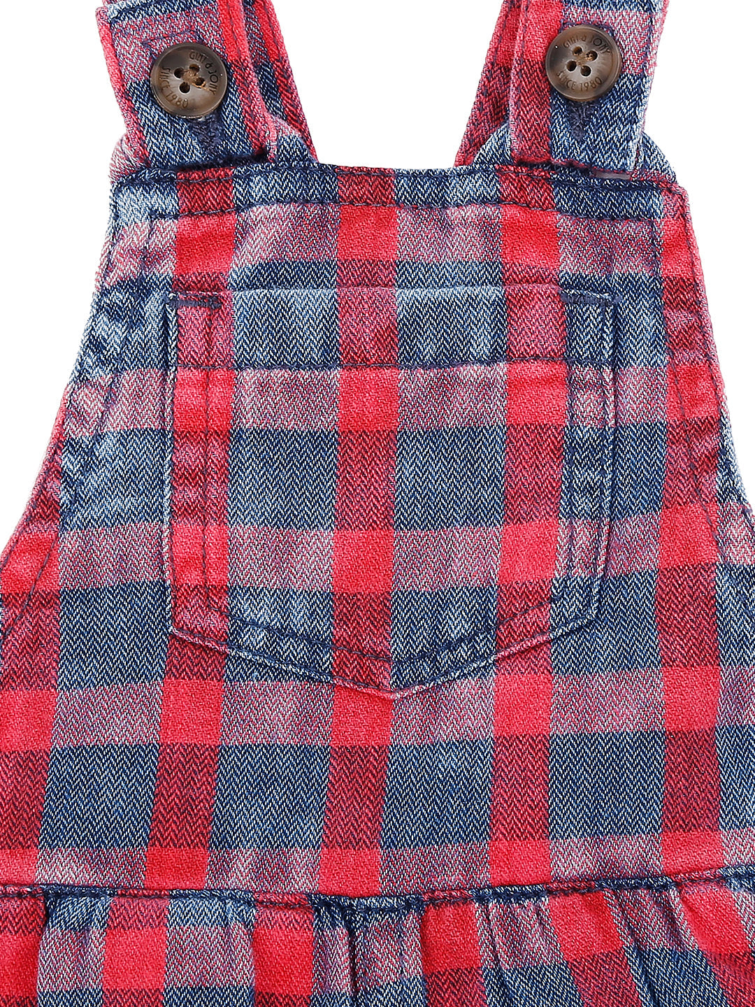 Girls Blue Checks Denim Dungree Full Sleeves