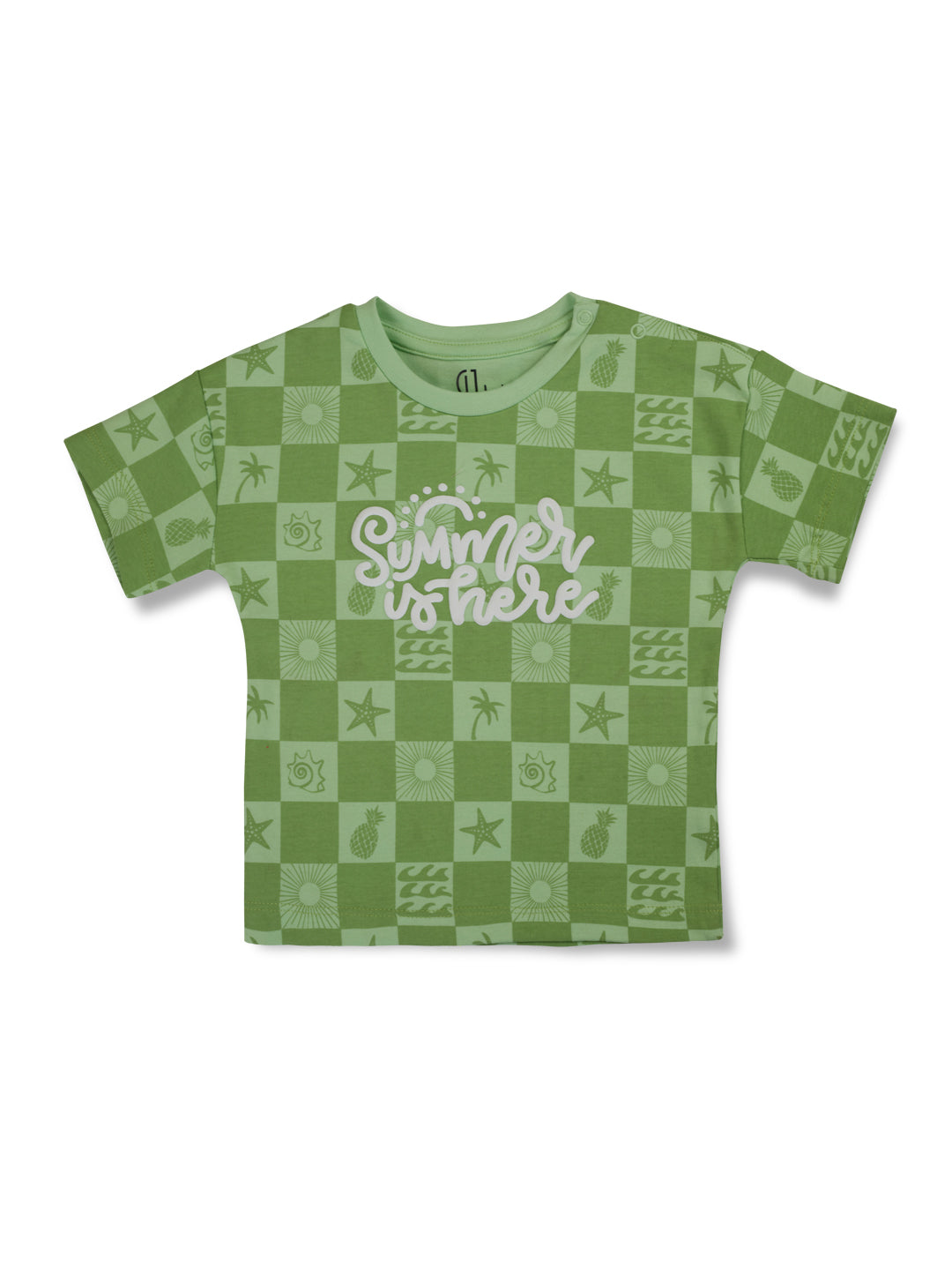 Girls Green Conversational Print Cotton Baby Set Half Sleaves