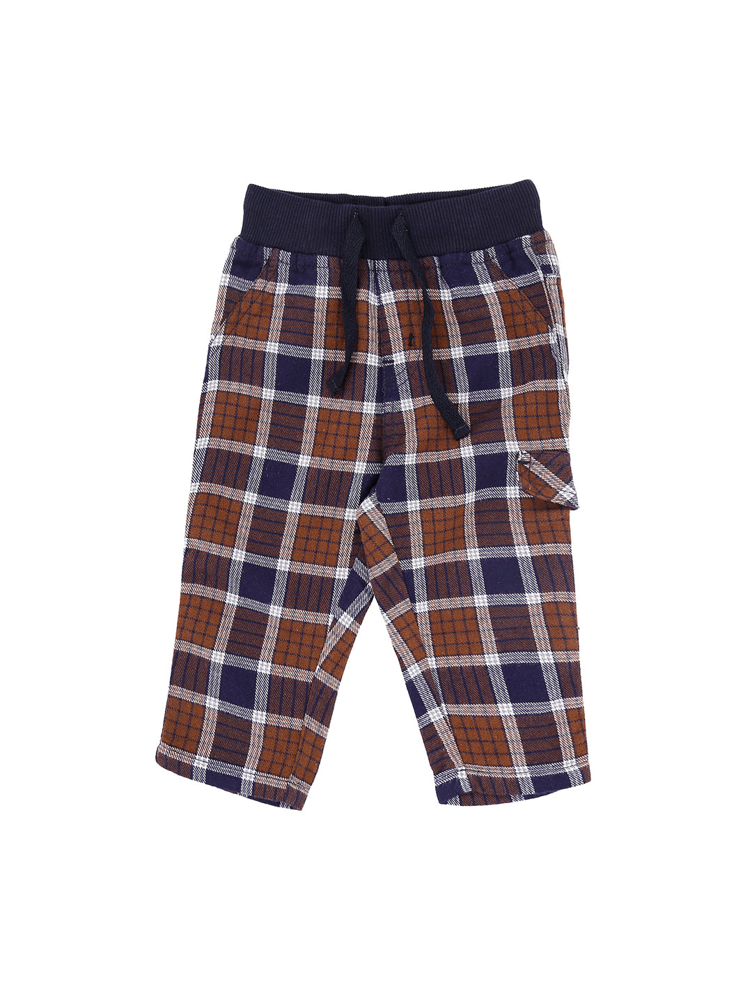 Boys Brown Checks Cotton Trouser Elasticated