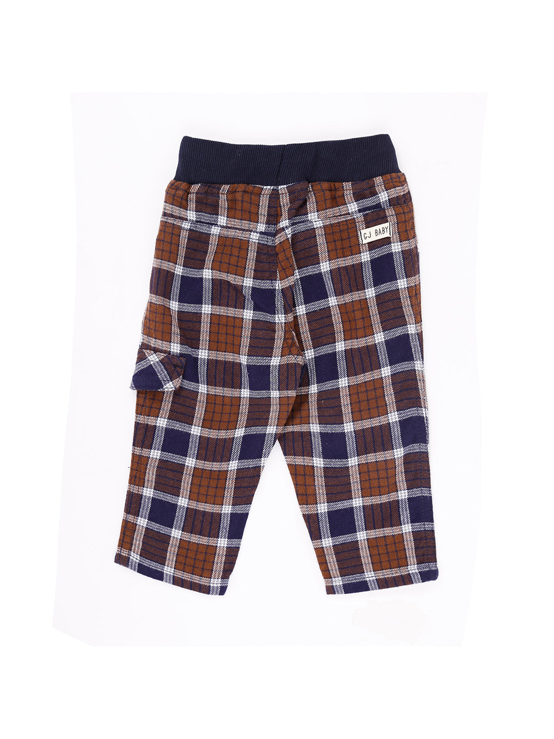 Boys Brown Checks Cotton Trouser Elasticated