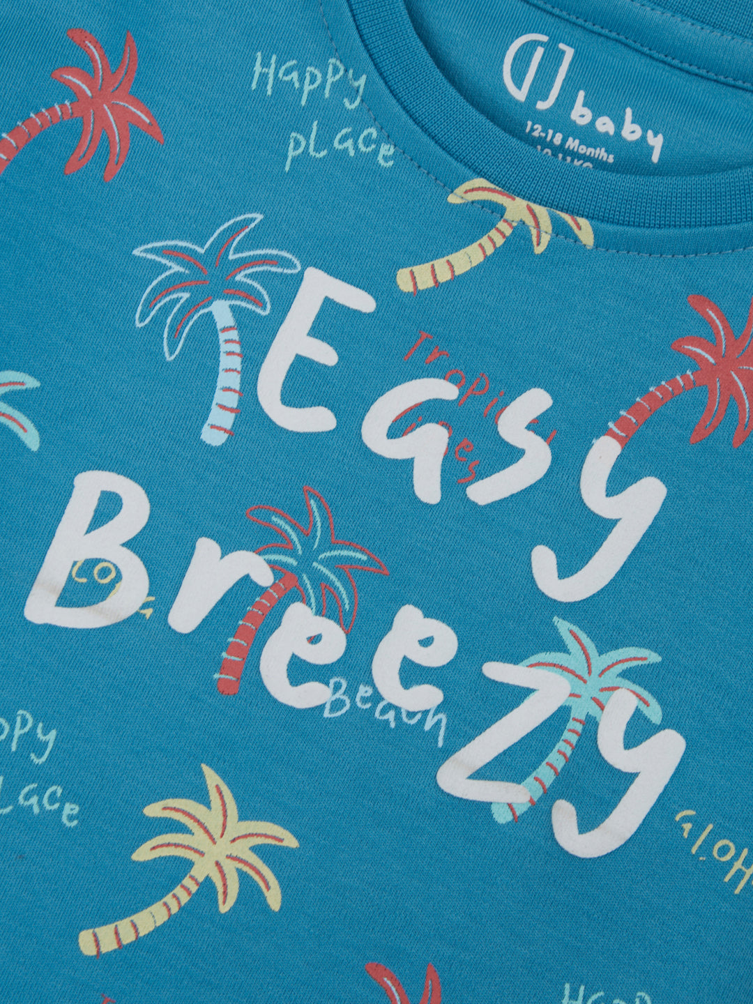 GJ Baby Girls Blue Tropical Print Cotton Round Neck Half Sleeve T-Shirt