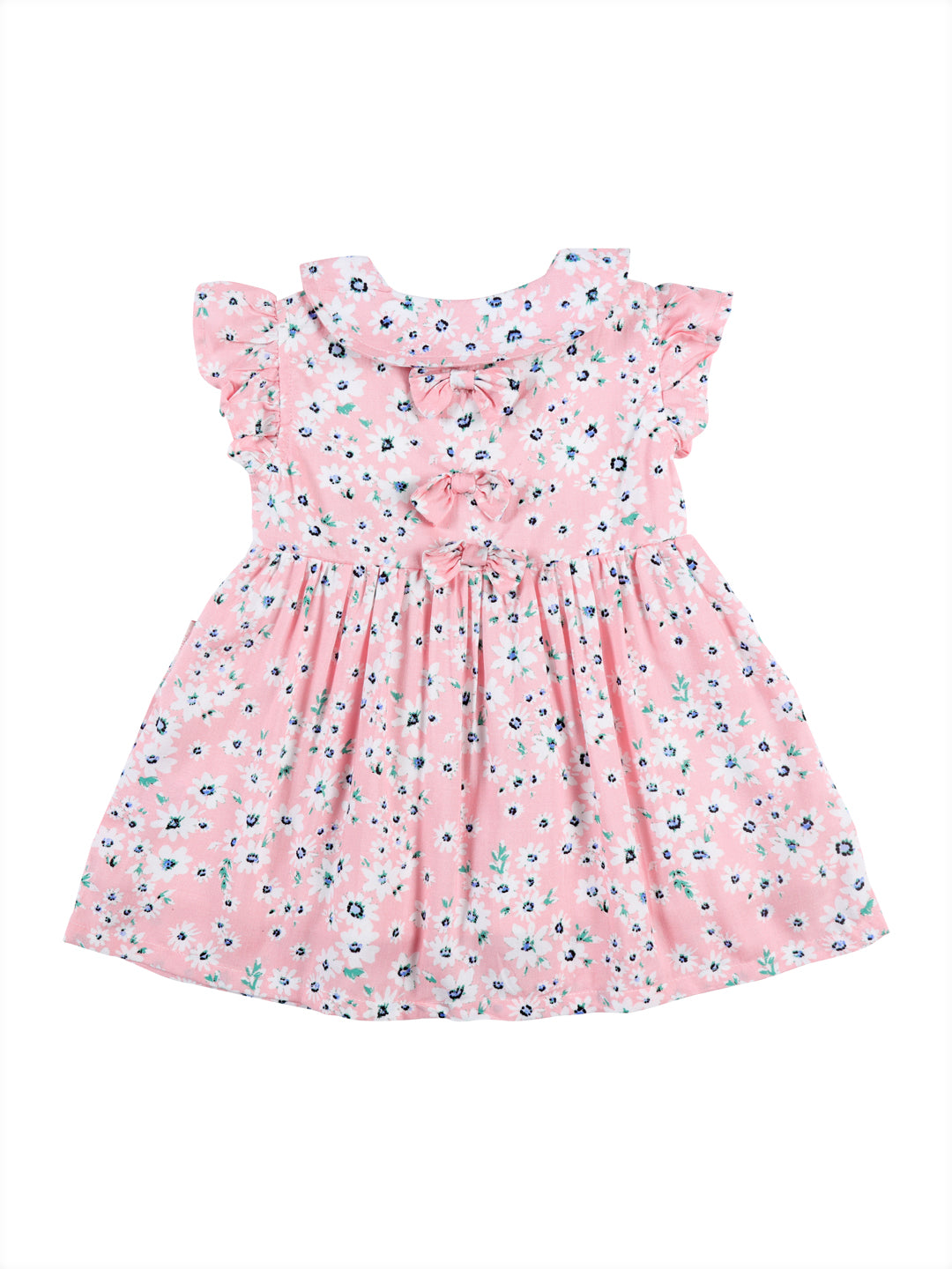 Girls Pink Floral Print Cotton Dress Half Sleeves