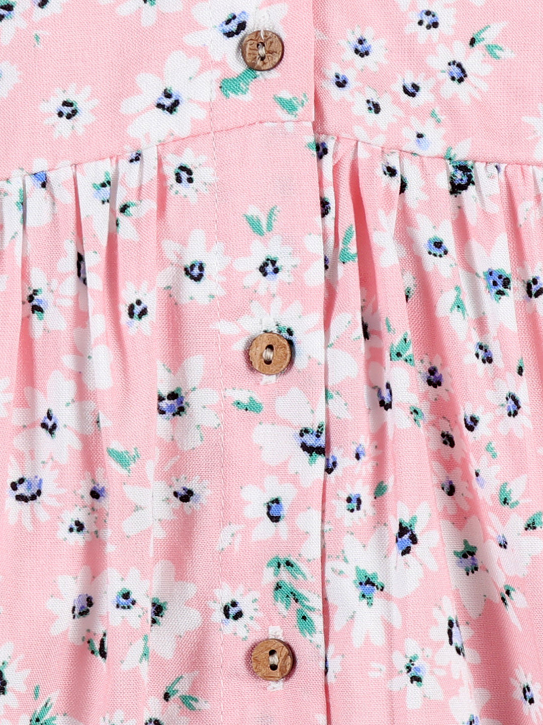 Girls Pink Floral Print Cotton Dress Half Sleeves