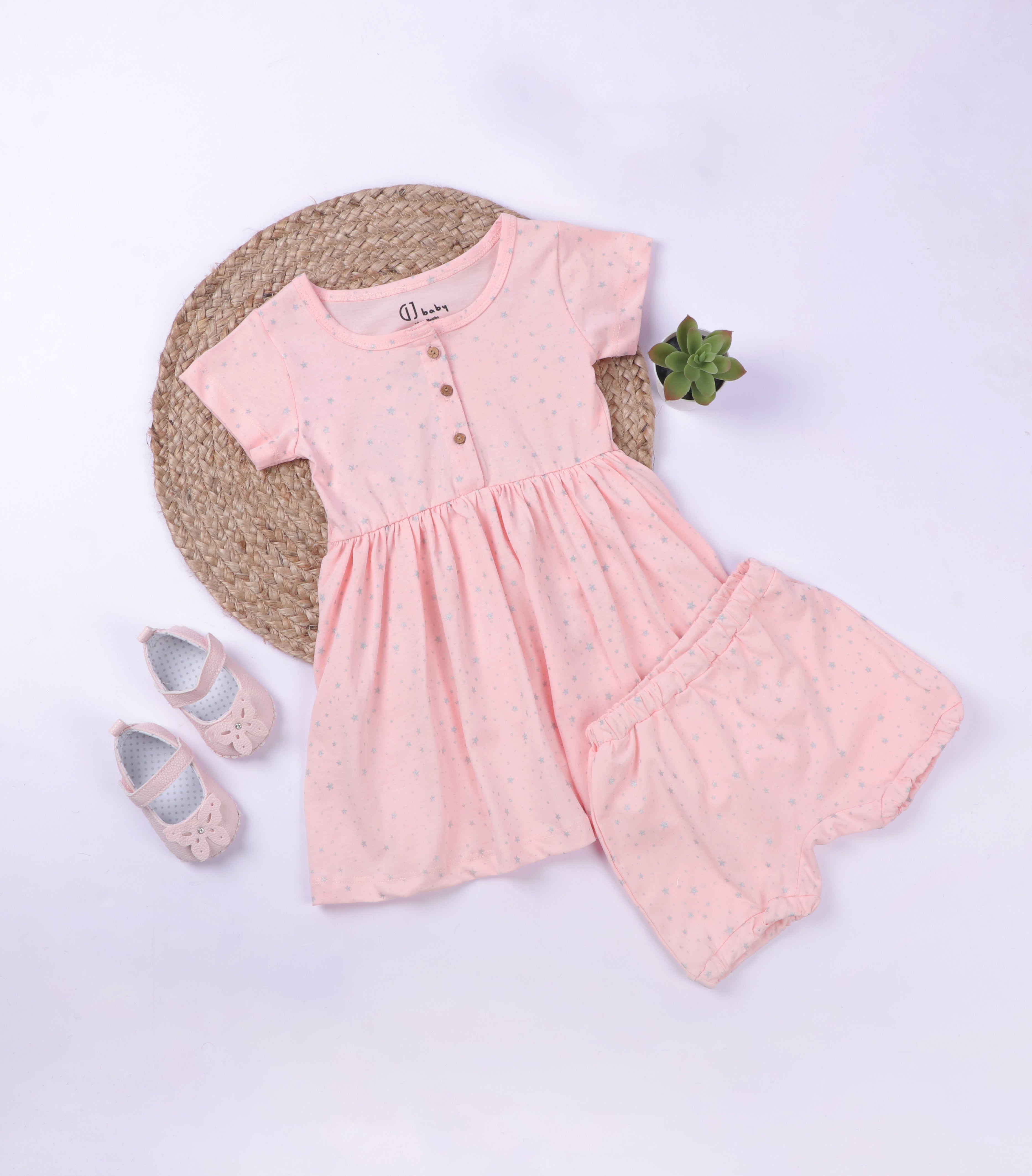 Baby Girls Pink Cotton Printed Dress