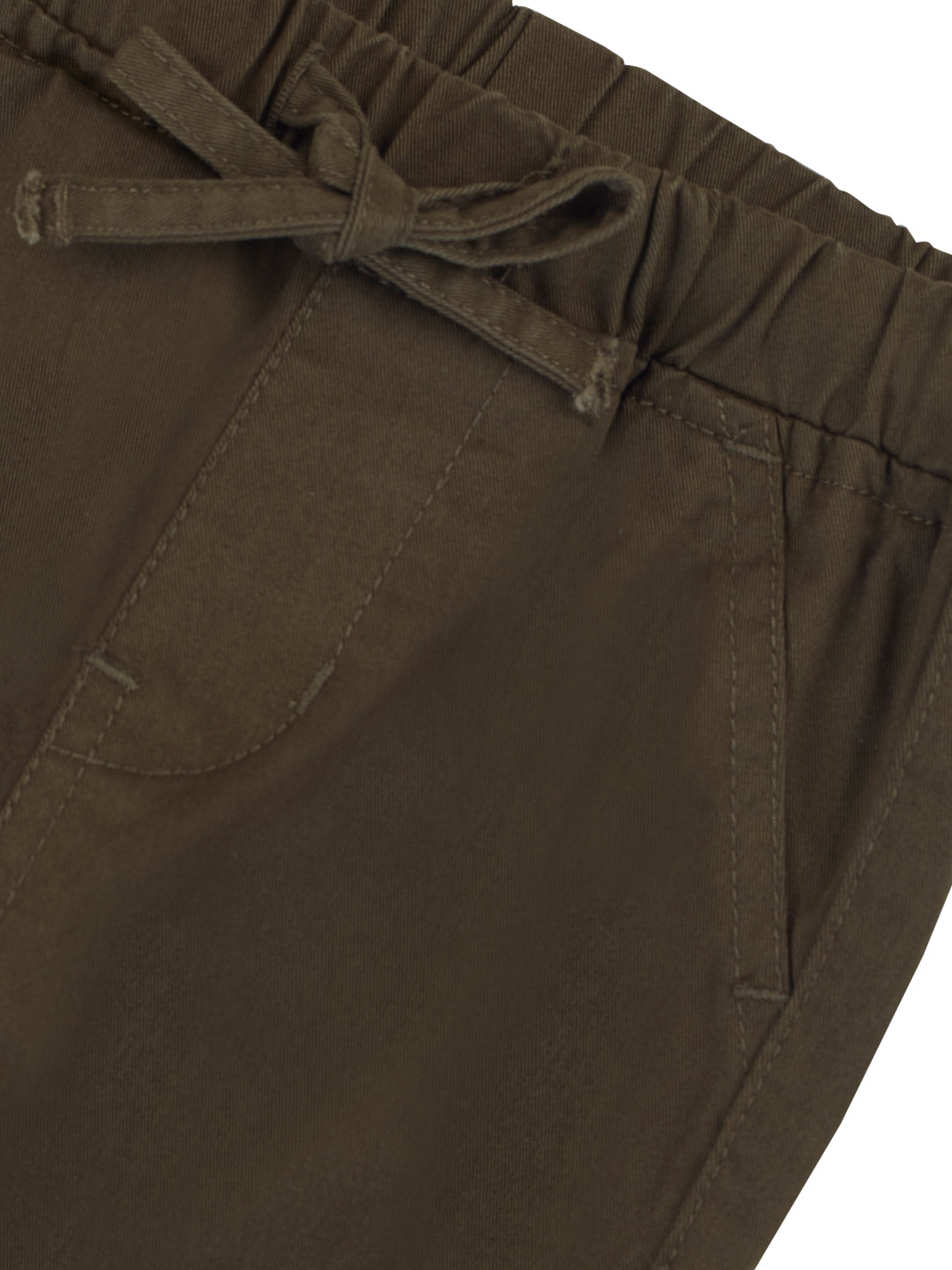 Boys Olive Solid Cotton Trouser Elasticated