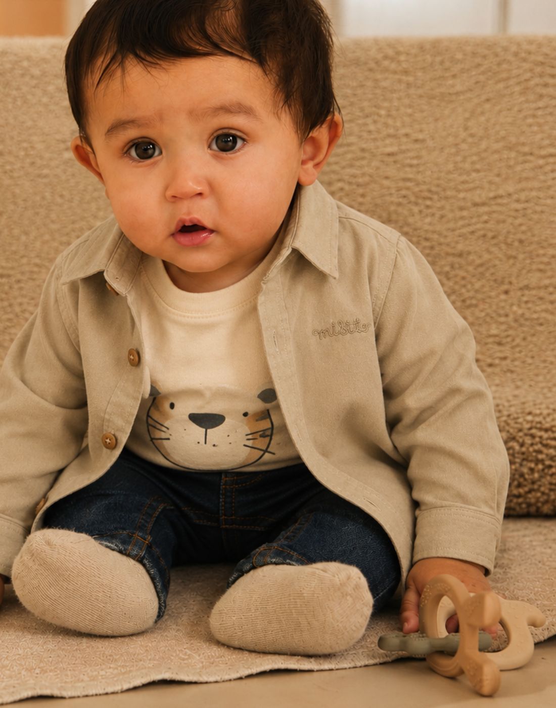 GJ Baby Boys Lyocell Linen Solid Shirt