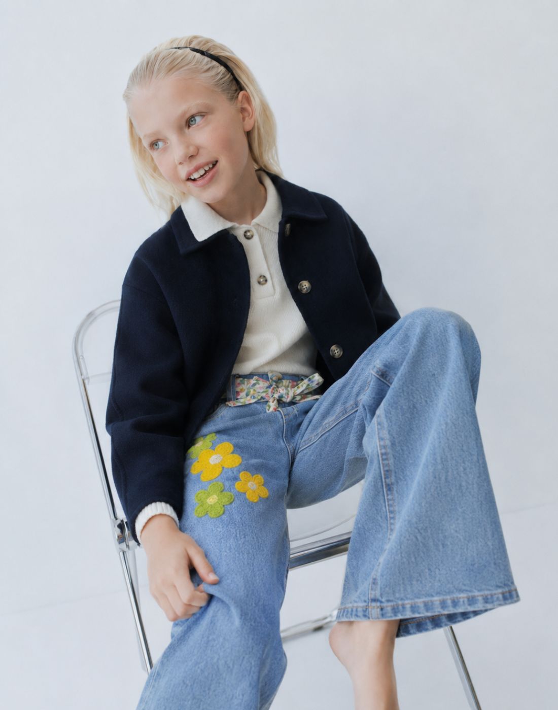 Gini and Jony Girls Blue Solid Denim Culottes