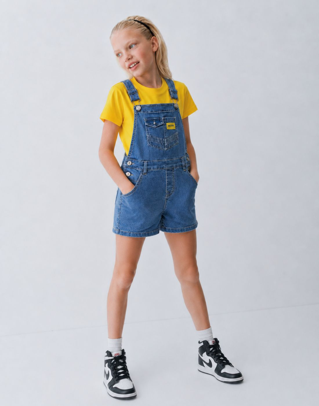 Yellow/Blue Denim Dungaree Half Sleeves