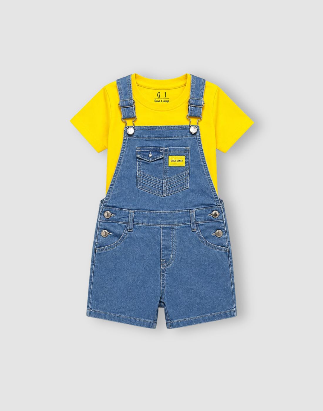 Yellow/Blue Denim Dungaree Half Sleeves