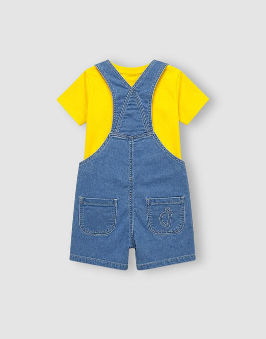Gini and Jony Girls Yellow/Blue Denim Dungaree Half Sleeves