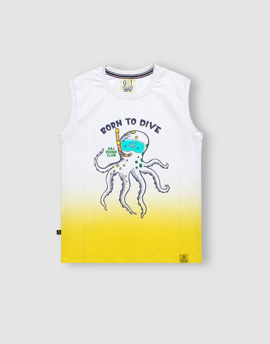 Gini and Jony Boys Yellow Cotton Sando Sleeveless