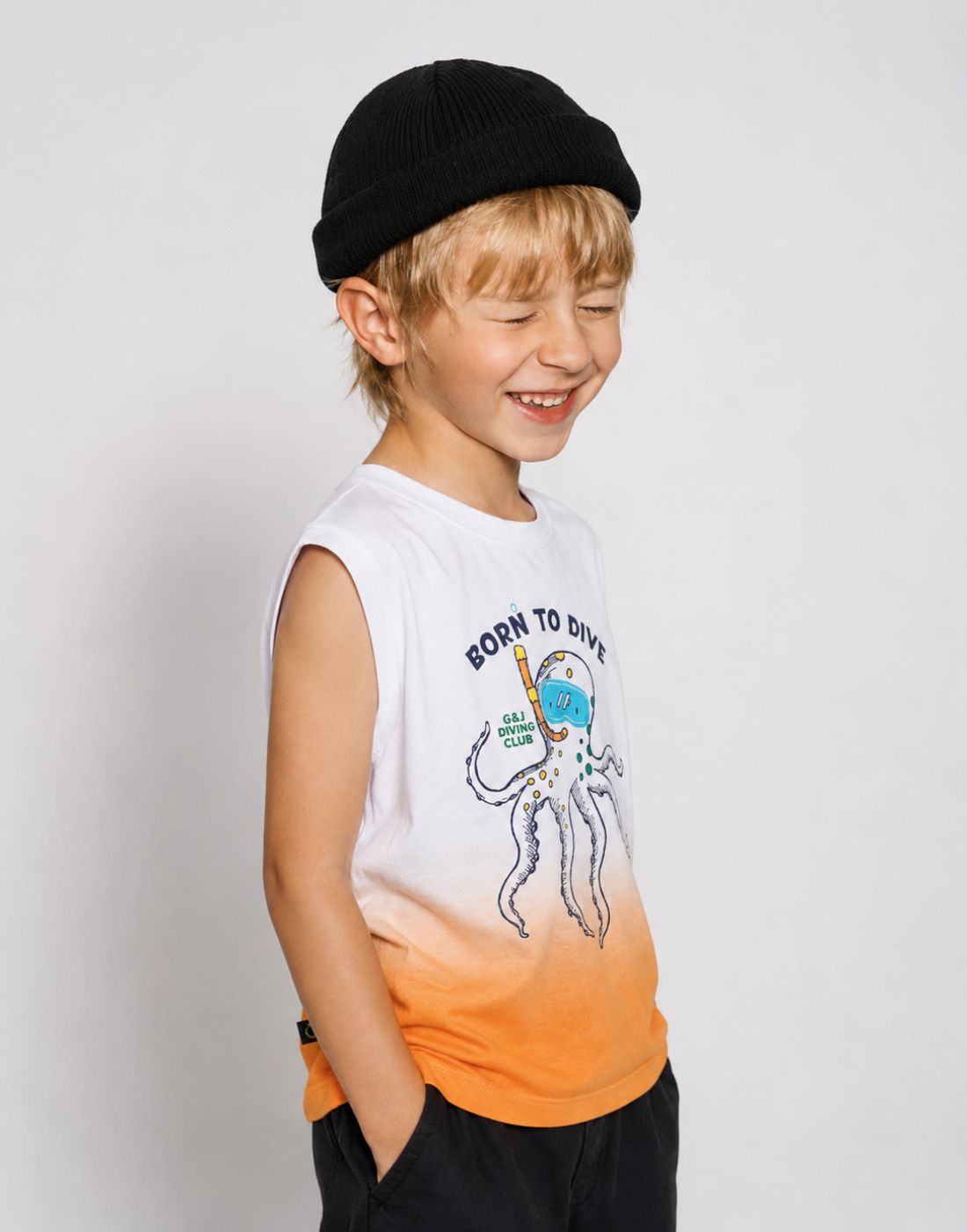 Gini and Jony Boys Orange Cotton Sando Sleeveless