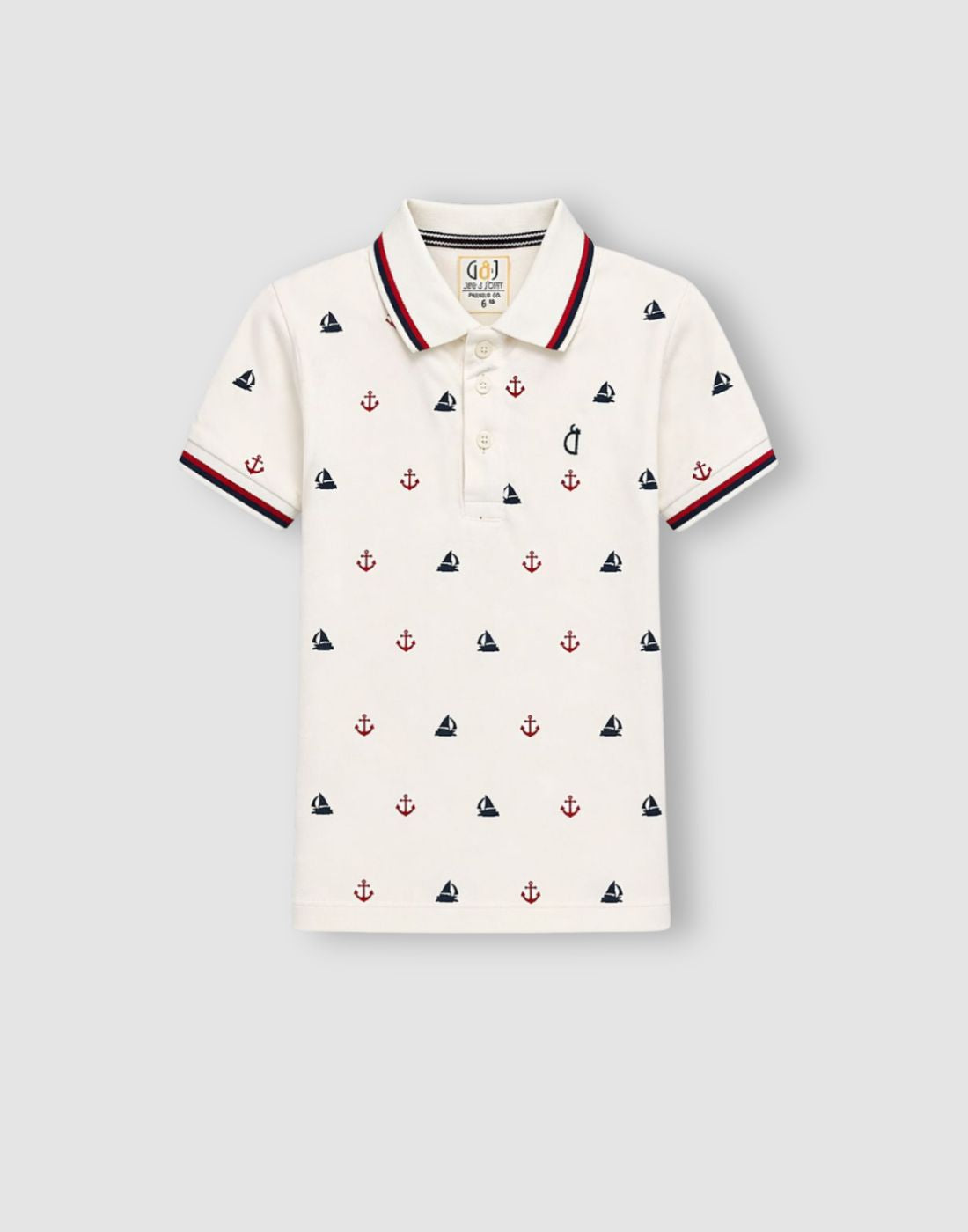 White Printed Cotton Polo T-Shirt