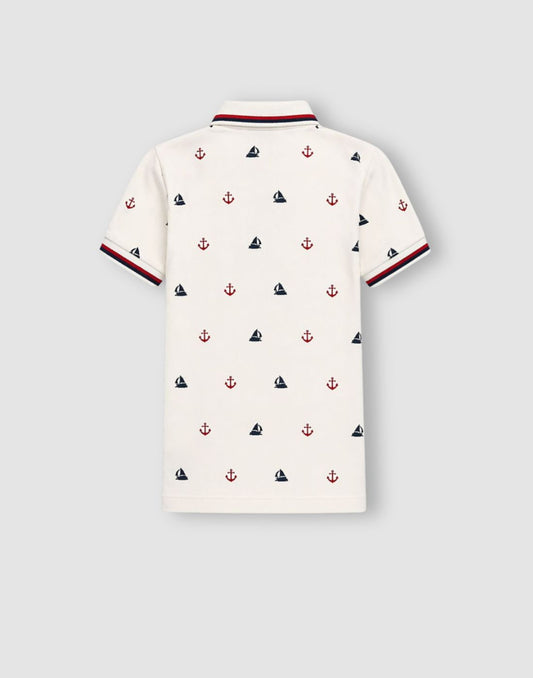 Gini and Jony Boys White Printed Cotton Polo T-Shirt