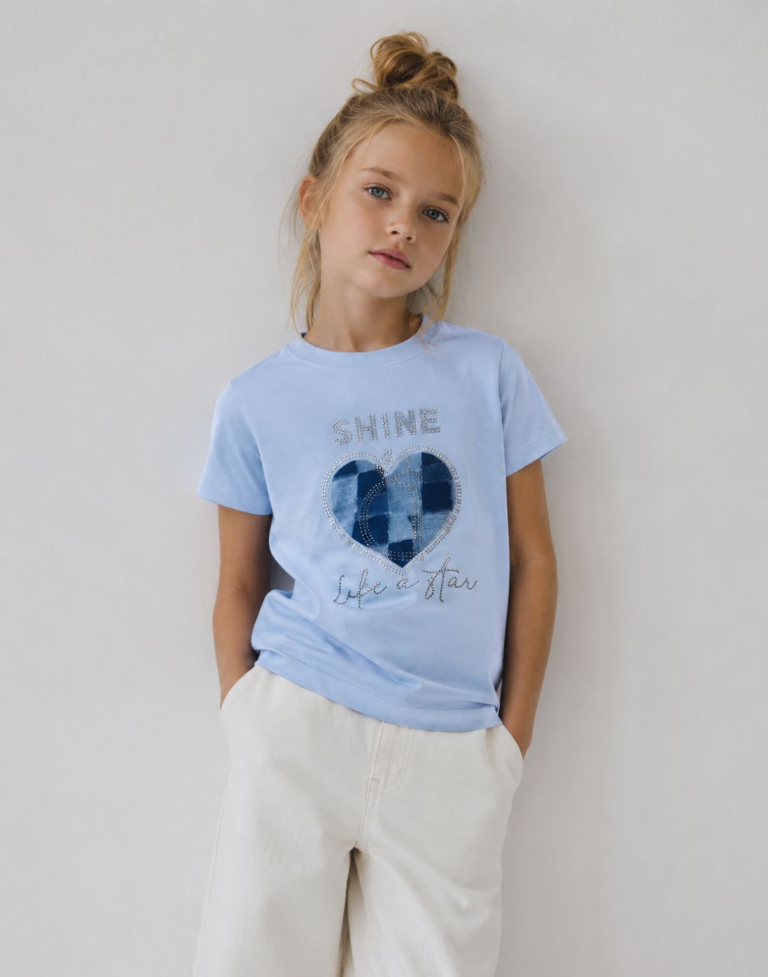 Girls Light Blue Cotton Knit Half Sleeve Knits Top