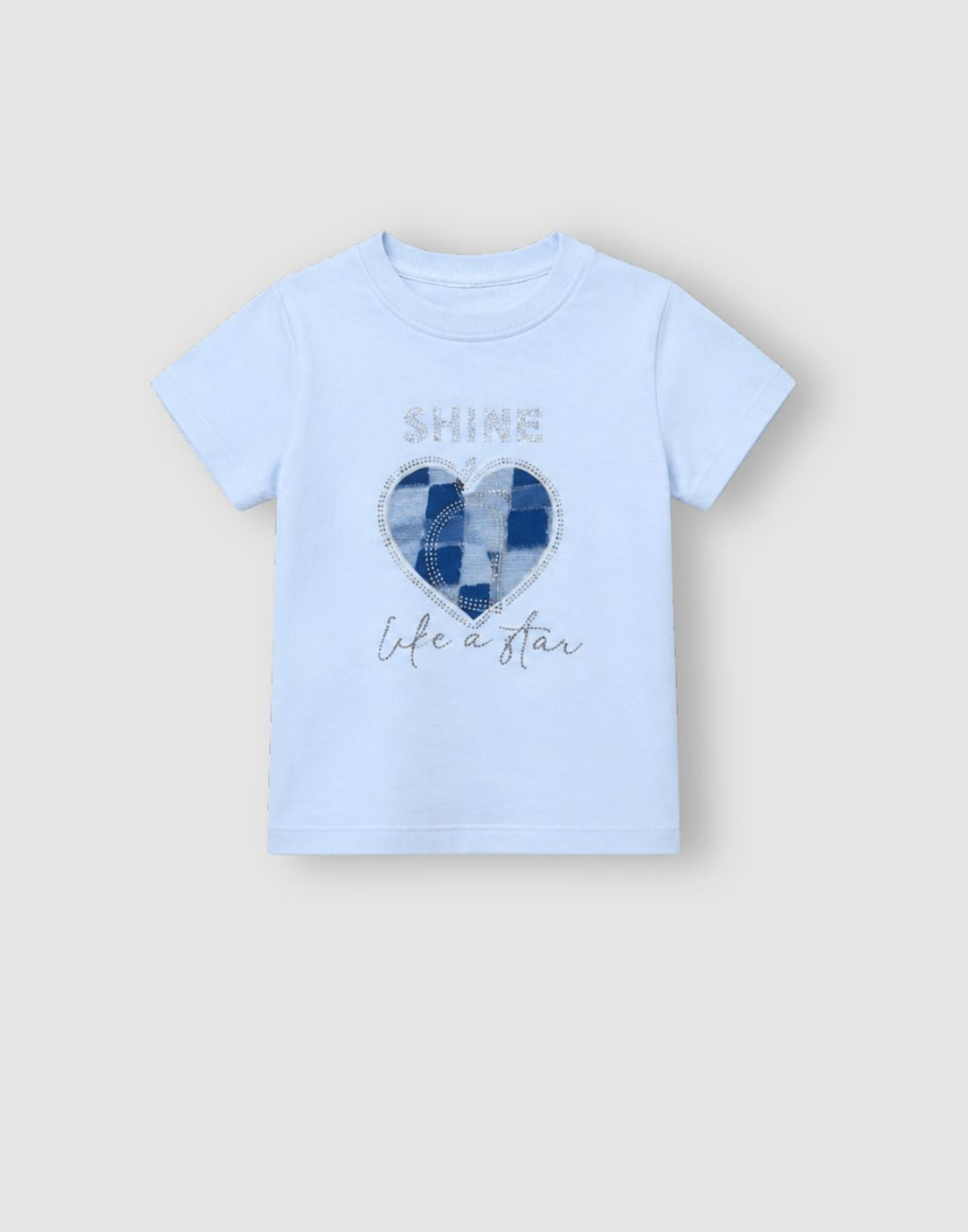 Girls Light Blue Cotton Knit Half Sleeve Knits Top