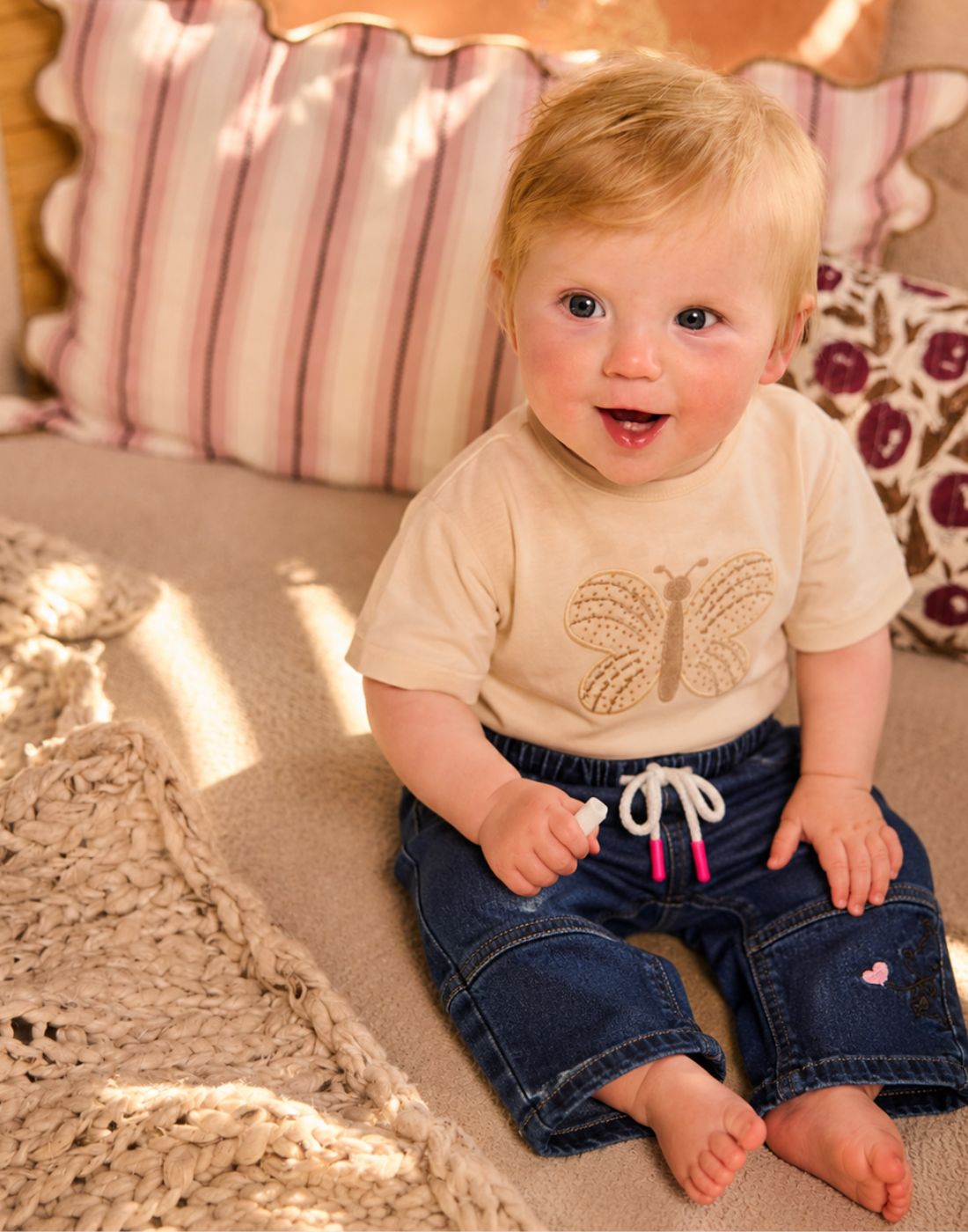 GJ Baby Girls Blue Cotton Fitted JEANS