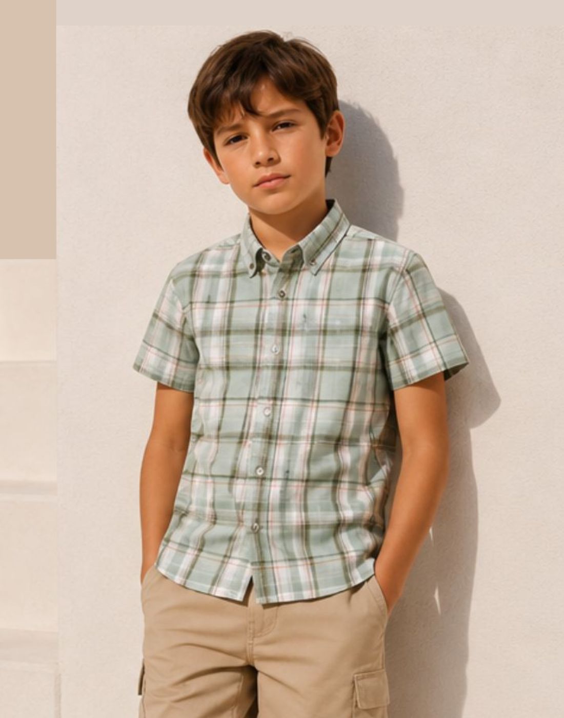 Gini and Jony Boys Green Cotton Shirt Half Sleeves