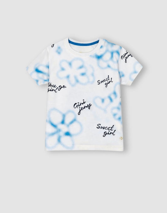 Gini and Jony Girls White Graphic Cotton Knit Top