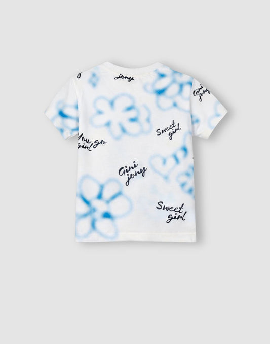 Gini and Jony Girls White Graphic Cotton Knit Top
