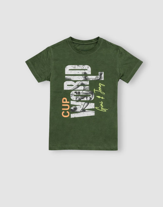 Gini and Jony Boys Green Typography Cotton T-Shirt