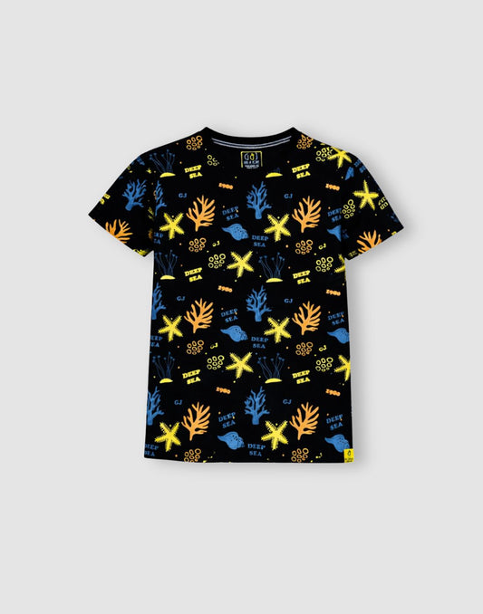 Gini and Jony Boys Black Printed Cotton T-Shirt