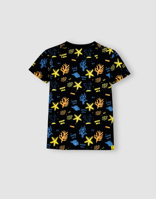 Gini and Jony Boys Black Printed Cotton T-Shirt