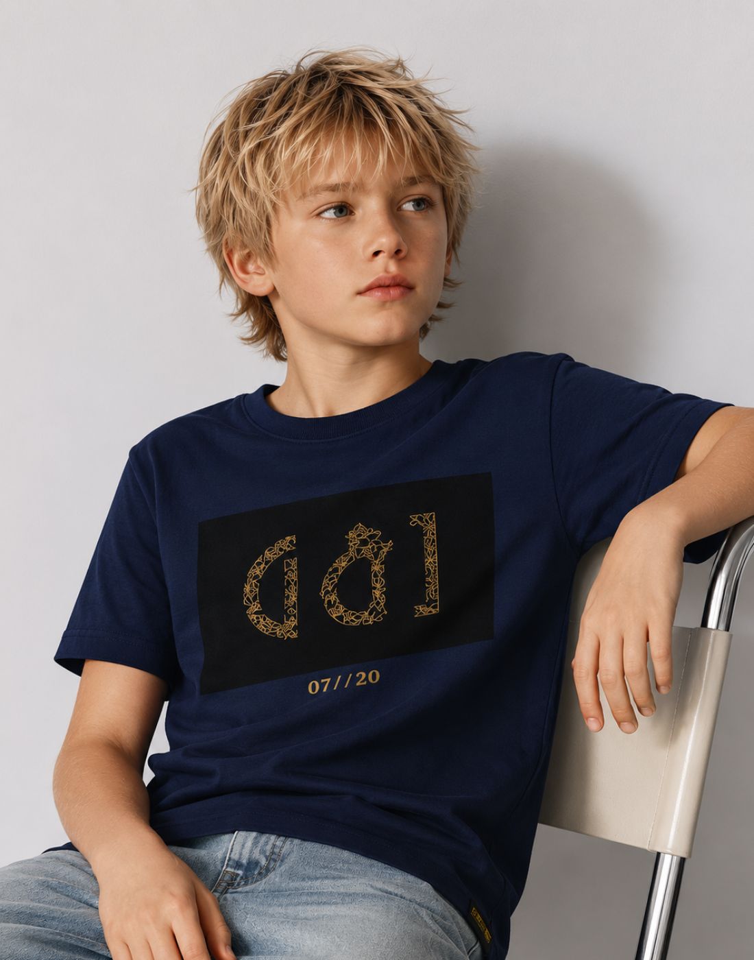 Boys Navy Blue Cotton Knit Half Sleeve T-Shirt