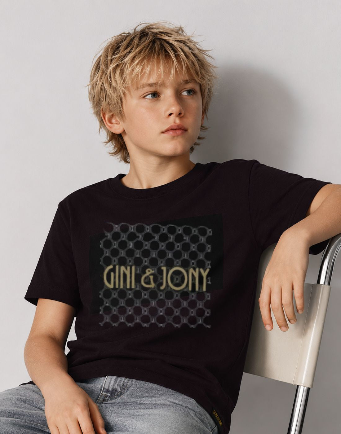 Boys Black Cotton Knit Half Sleeve T-Shirt