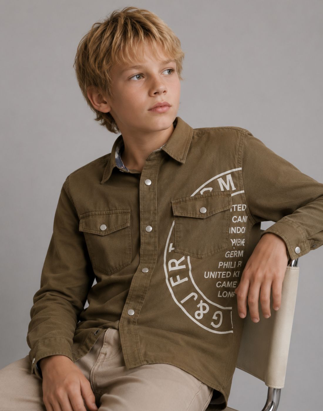 Gini and Jony Boys Beige Solid Cotton Shirt